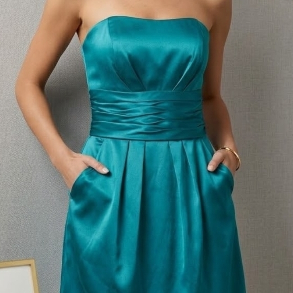 David's Bridal Strapless Teal Dress